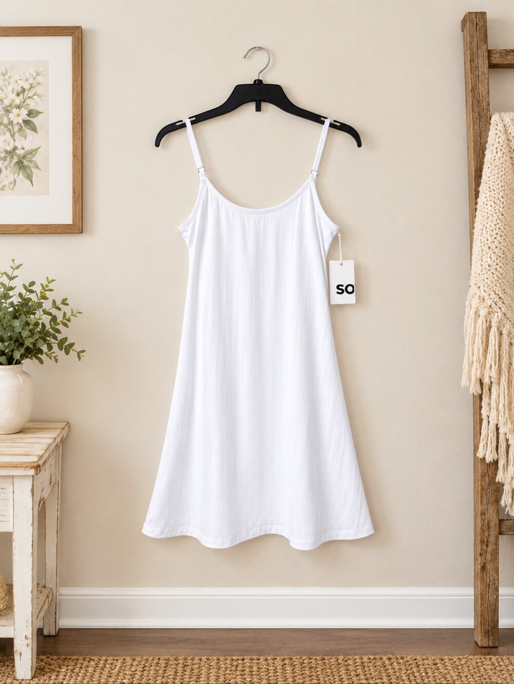 SO Women’s White Ribbed Cami Slip Dress Adjustable Straps Size Small NWT